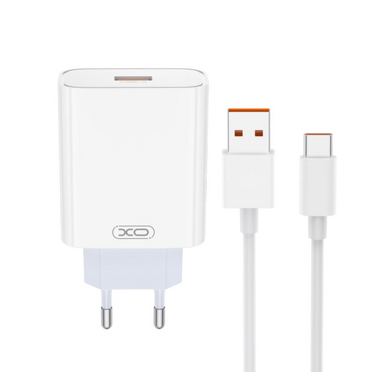 Netværksoplader med USB-C kabel XO Design L164, 30W, 1 x USB-A, Hvid