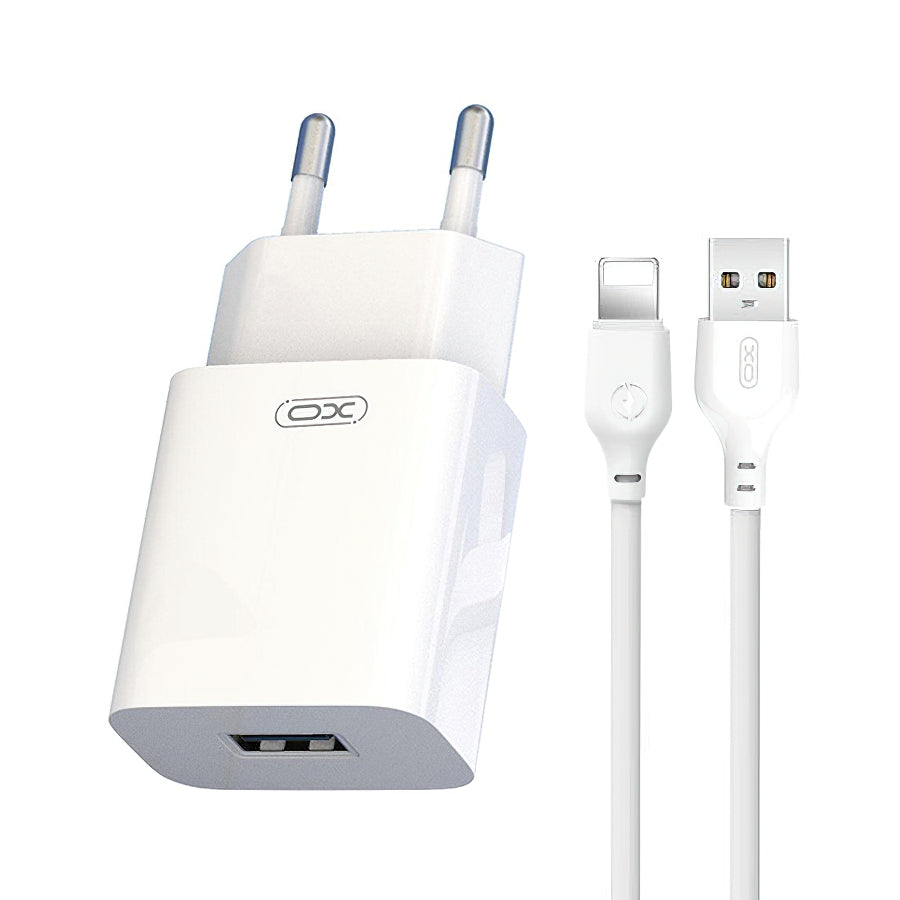 Netværksoplader med Lightning-kabel XO Design L99, 12W, 2.4A, 1 x USB-A, Hvid