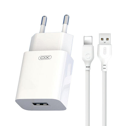Netværksoplader med Lightning-kabel XO Design L99, 12W, 2.4A, 1 x USB-A, Hvid
