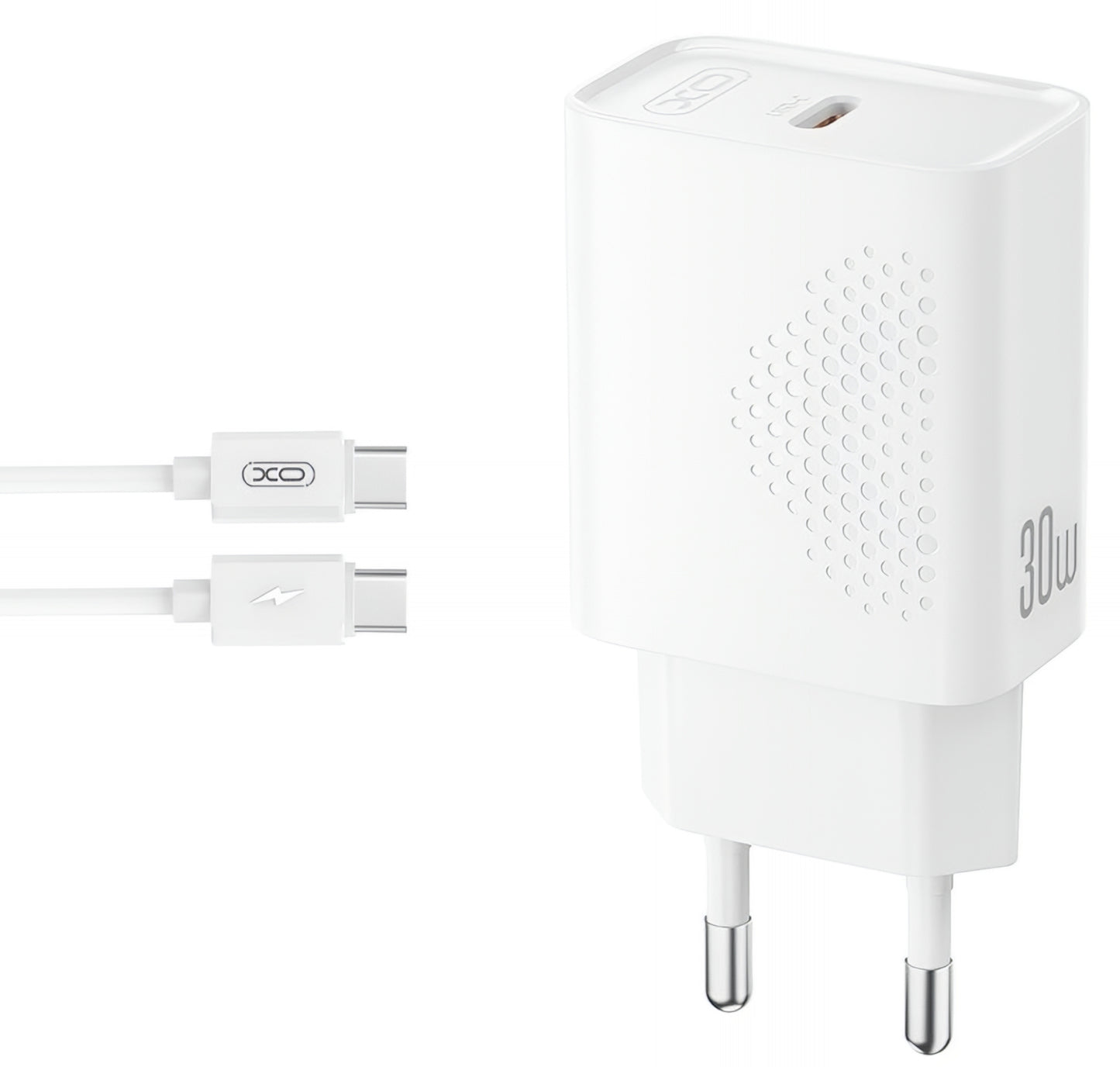 Netværksoplader med USB-C kabel XO Design L162, 30W, 3A, 1 x USB-C, Hvid
