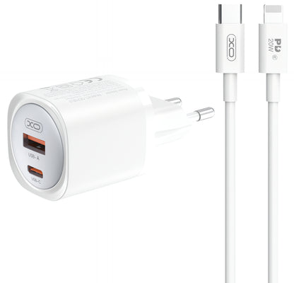 Netværksoplader med Lightning-kabel XO Design CE21, 30W, 3A, 1 x USB-A - 1 x USB-C, Hvid