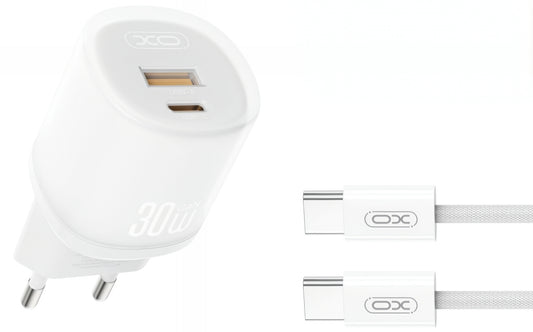Netværksoplader med USB-C kabel XO Design L151, 30W, 3A, 1 x USB-A - 1 x USB-C, Hvid