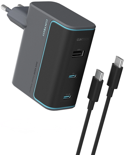 Netværksoplader med USB-C-kabel Cuktech, 100W, 5A, 1 x USB-A - 2 x USB-C, Grå CUKAD1003EUG