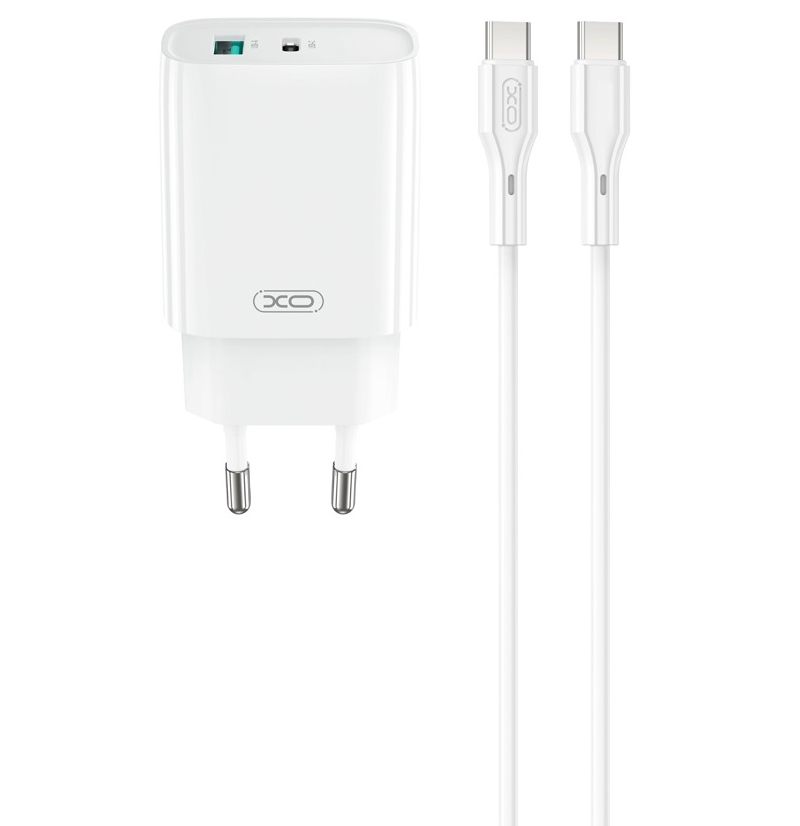 Netværksoplader med USB-C kabel XO Design CE30, 30W, 3A, 1 x USB-A - 1 x USB-C, Hvid
