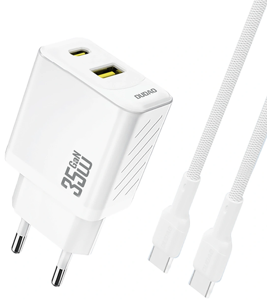Netværksoplader med USB-C kabel Dudao A27Max, 35W, 1 x USB-A - 1 x USB-C, Hvid
