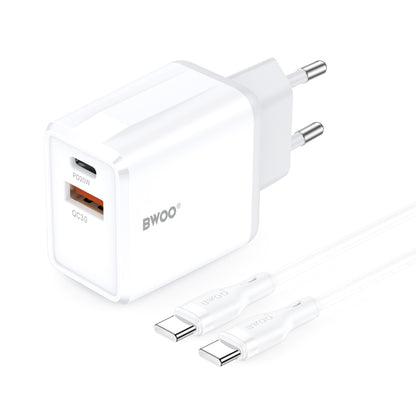 Netværksoplader med USB-C kabel BWOO CDA182, 38W, 3A, 1 x USB-A - 1 x USB-C, Hvid