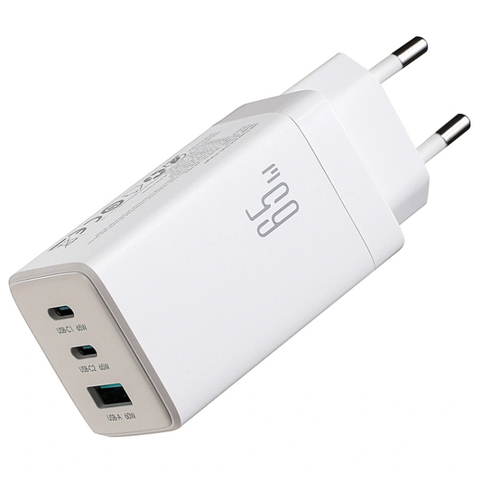 Netværksoplader med USB-C kabel Joyroom JR-TG10, 65W, 3.25A, 1 x USB-A - 2 x USB-C, Hvid