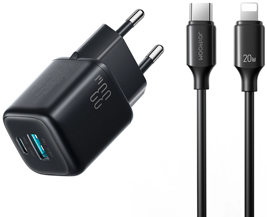Netværksoplader med Lightning-kabel Joyroom JR-TG7, 33W, 3A, 1 x USB-A - 1 x USB-C, Sort