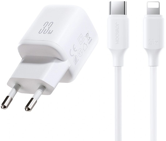 Netværksoplader med Lightning-kabel Joyroom JR-TG7, 33W, 3A, 1 x USB-A - 1 x USB-C, Hvid