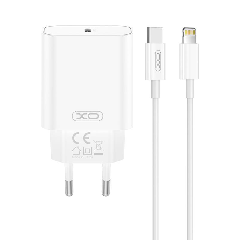 Netoplader med Lightning-kabel XO Design CE32, 20W, 3A, 1 x USB-C, Hvid