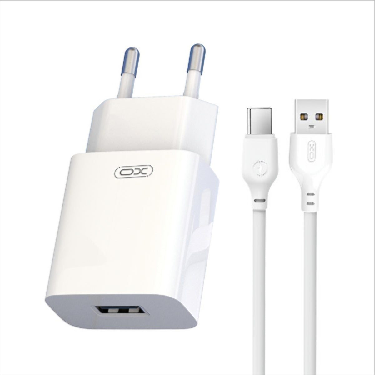 Netoplader med USB-C-kabel XO Design L99, 12W, 2.4A, 1 x USB-A, Hvid