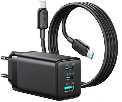 Netoplader med USB-C-kabel Joyroom JR-TG10, 65W, 3,25A, 1 x USB-A - 2 x USB-C, Sort