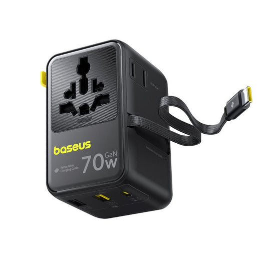 Baseus Travel EnerCore CG11 netadapter med USB-C kabel, 70W, 2 x stik - 1 x USB-C - 2 x USB-A, sort E0307E00