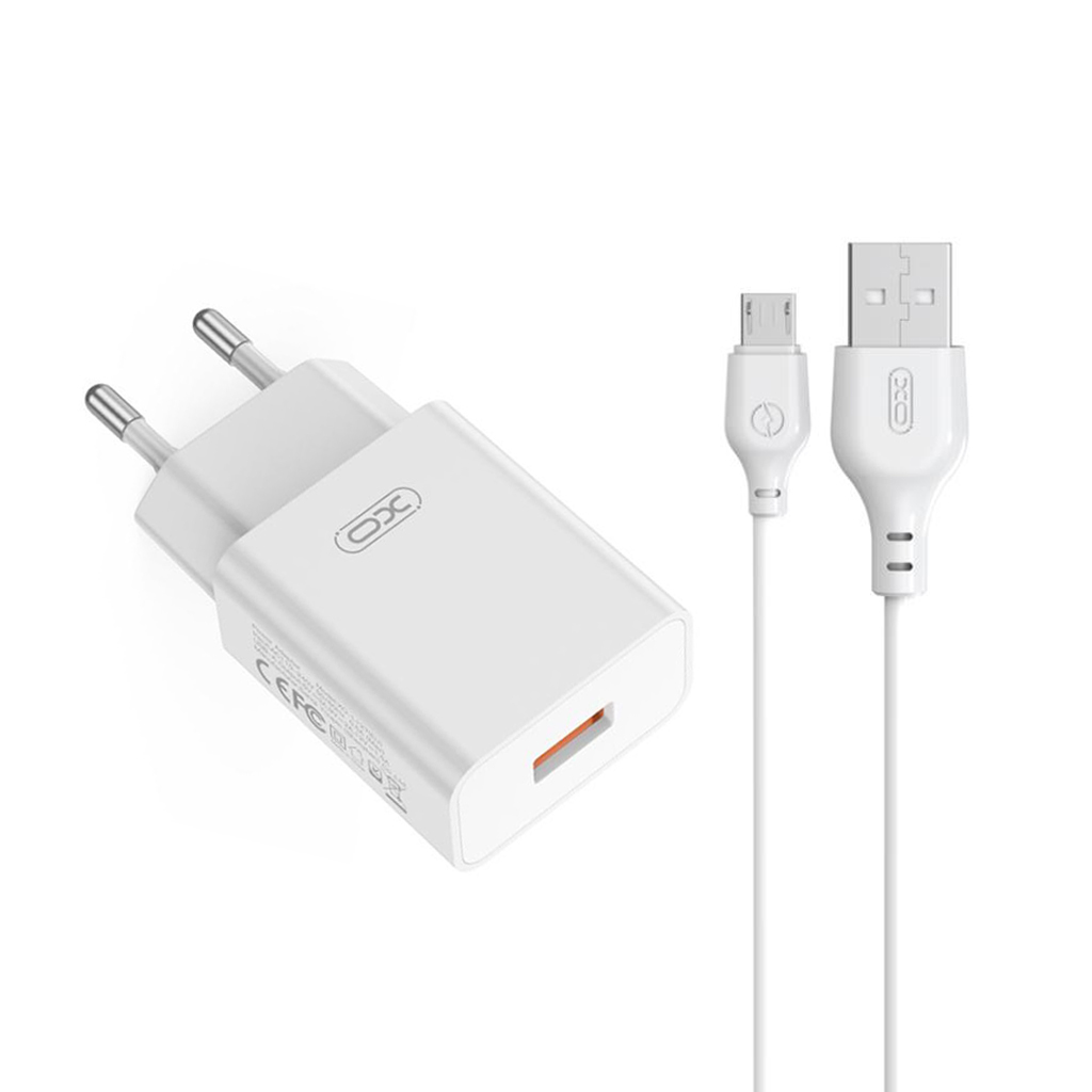 Netoplader med microUSB-kabel XO Design L127, 18W, 3A, 1 x USB-A, Hvid
