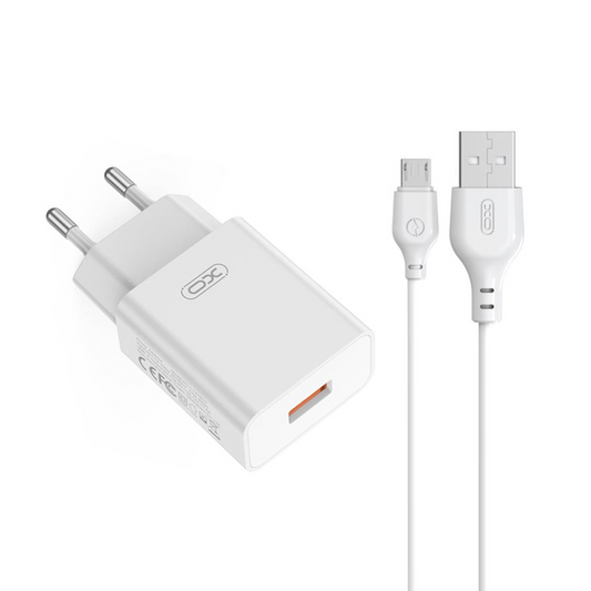 Netoplader med microUSB-kabel XO Design L127, 18W, 3A, 1 x USB-A, Hvid