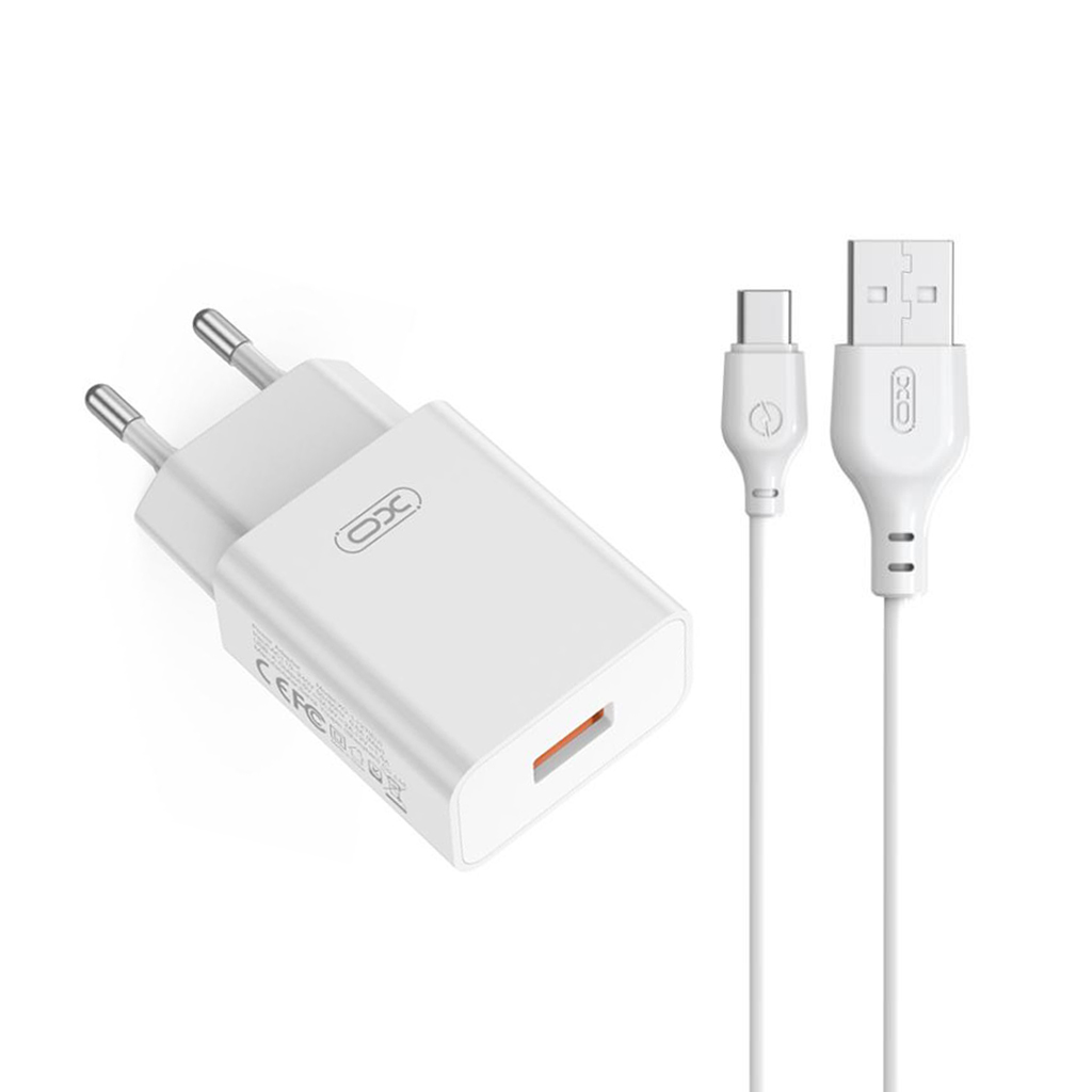 Netoplader med USB-C-kabel XO Design L127, 18W, 3A, 1 x USB-A, Hvid