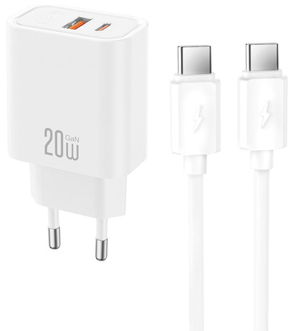 Netoplader med USB-C-kabel XO Design CE40, 20W, 3A, 1 x USB-A - 1 x USB-C, Hvid