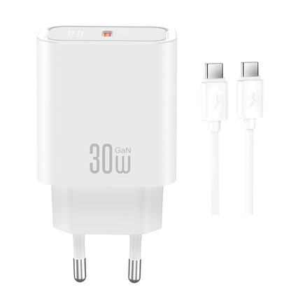 Netoplader med USB-C-kabel XO Design CE41, 30W, 3A, 1 x USB-C, Hvid
