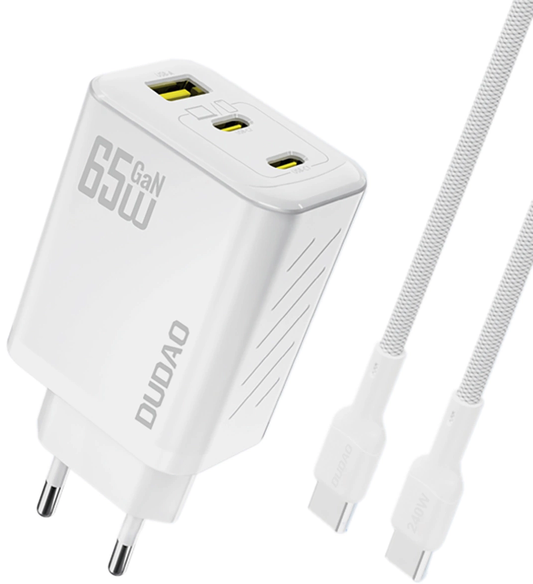 Netoplader med USB-C-kabel Dudao A29C, 65W, 3,25A, 1 x USB-A - 2 x USB-C, Hvid