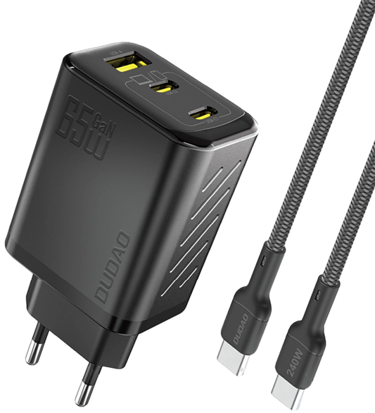 Netoplader med USB-C-kabel Dudao A29C, 65W, 3,25A, 1 x USB-A - 2 x USB-C, Sort