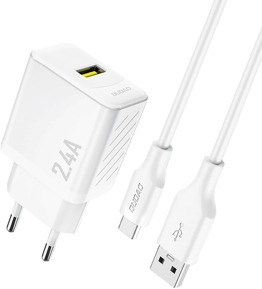 Dudao A23TEU netoplader med USB-C-kabel, 12W, 2.4A, 1 x USB-A, hvid