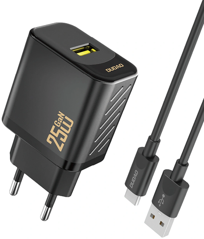Netoplader med USB-C-kabel Dudao A27STEU, 25W, 3A, 1 x USB-A, Sort