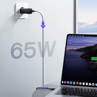 Netoplader med USB-C-kabel Joyroom JR-TG10, 65W, 3,25A, 1 x USB-A - 2 x USB-C, Sort