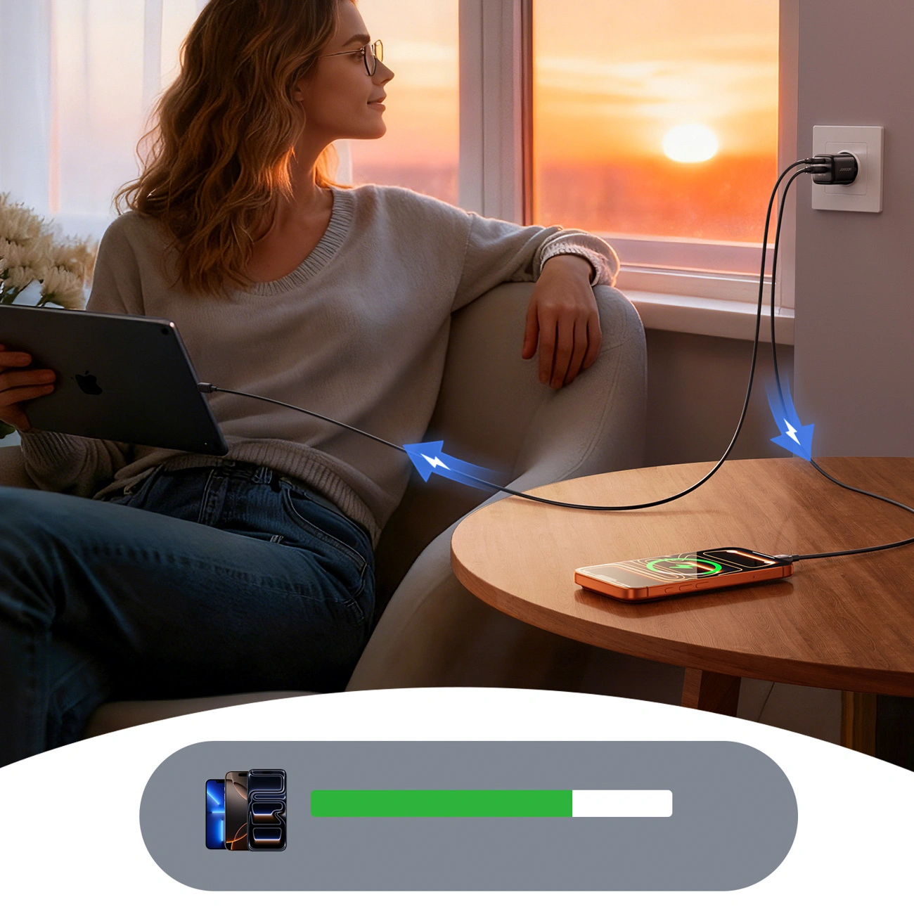 Netoplader med USB-C-kabel Joyroom JR-TG7, 33W, 3A, 1 x USB-A - 1 x USB-C, Sort