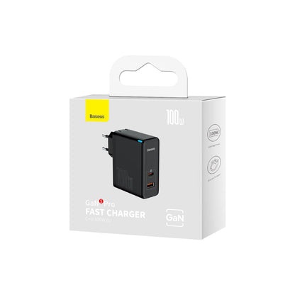 Netværksoplader med USB-C kabel Baseus GaN5 Pro, 100W, 3A, 1 x USB-A - 1 x USB-C, Sort CCGP090201