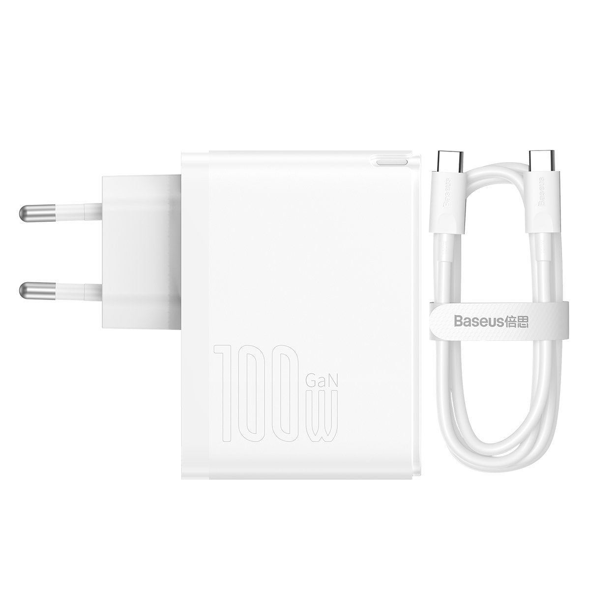 Netværksoplader med USB-C Kabel Baseus GaN5 Pro, 100W, 3A, 1 x USB-A - 1 x USB-C, Hvid CCGP090202