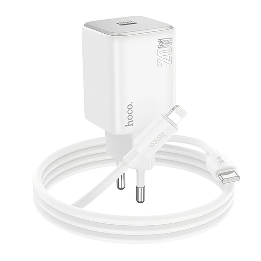 Netværksoplader med Lightning-kabel HOCO N40, 20W, 3A, 1 x USB-C, Hvid