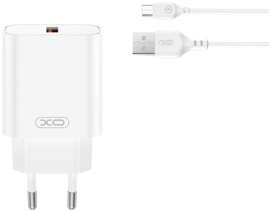 Netværksoplader med microUSB-kabel XO Design CE33, 18W, 3A, 1 x USB-A, Hvid