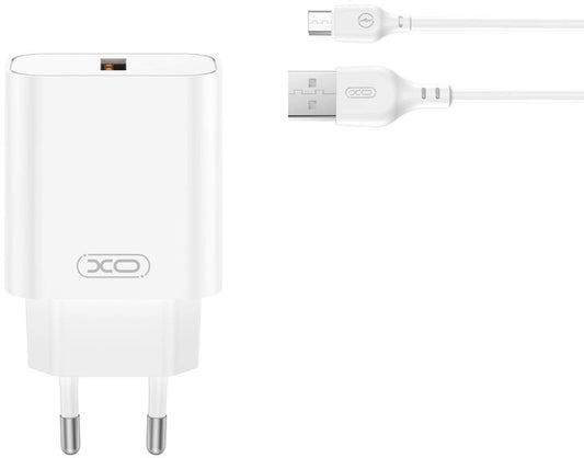 Netværksoplader med microUSB-kabel XO Design CE33, 18W, 3A, 1 x USB-A, Hvid