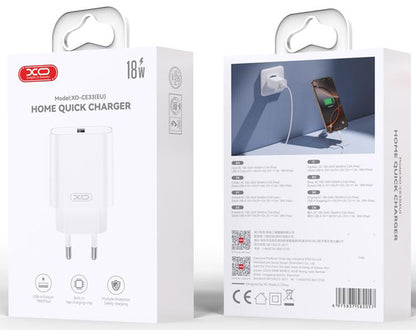 Netværksoplader med Lightning-kabel XO Design CE33, 18W, 3A, 1 x USB-A, Hvid