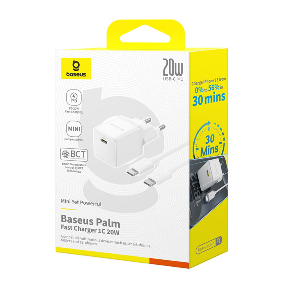 Netværksoplader med USB-C kabel Baseus Palm, 20W, 3A, 1 x USB-C, Hvid P10111602213-01
