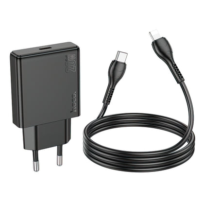 Network Charger with Lightning Cable HOCO N37, 30W, 3A, 1 x USB-C, Black