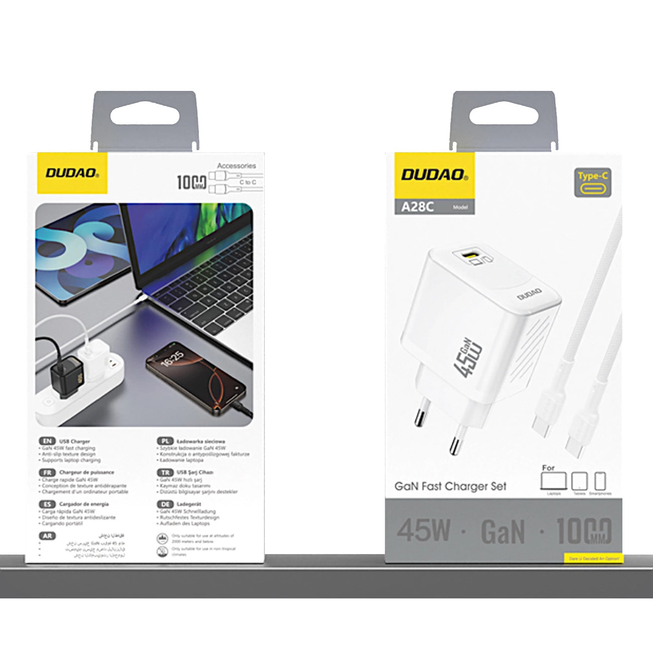 Netværksoplader med USB-C kabel Dudao A28C, 45W, 3A, 1 x USB-C, Hvid