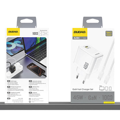 Netværksoplader med USB-C kabel Dudao A28C, 45W, 3A, 1 x USB-C, Hvid