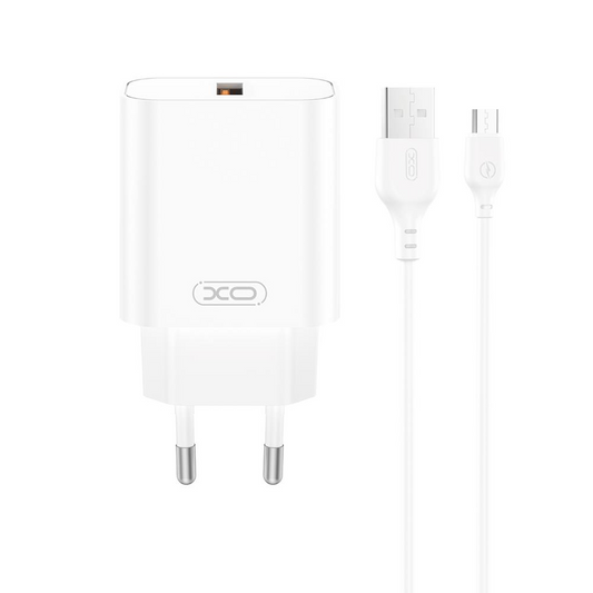 Netværksoplader med USB-C kabel XO Design CE33, 18W, 3A, 1 x USB-A, Hvid