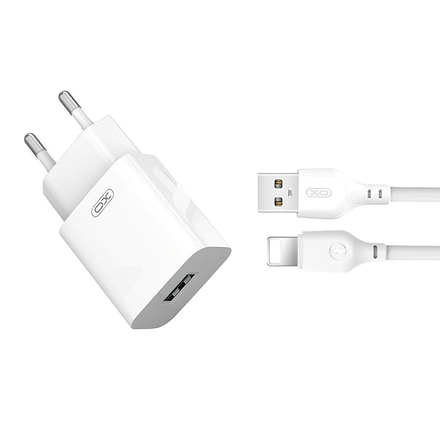 Netværksoplader med Lightning-kabel XO Design L99, 12W, 2.4A, 1 x USB-A, Hvid