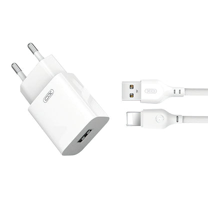 Netværksoplader med Lightning-kabel XO Design L99, 12W, 2.4A, 1 x USB-A, Hvid