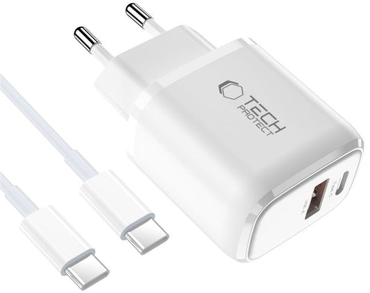 Netværksoplader med USB-C kabel Tech-Protect NCA45W, 45W, 3A, 1 x USB-A - 1 x USB-C, Hvid