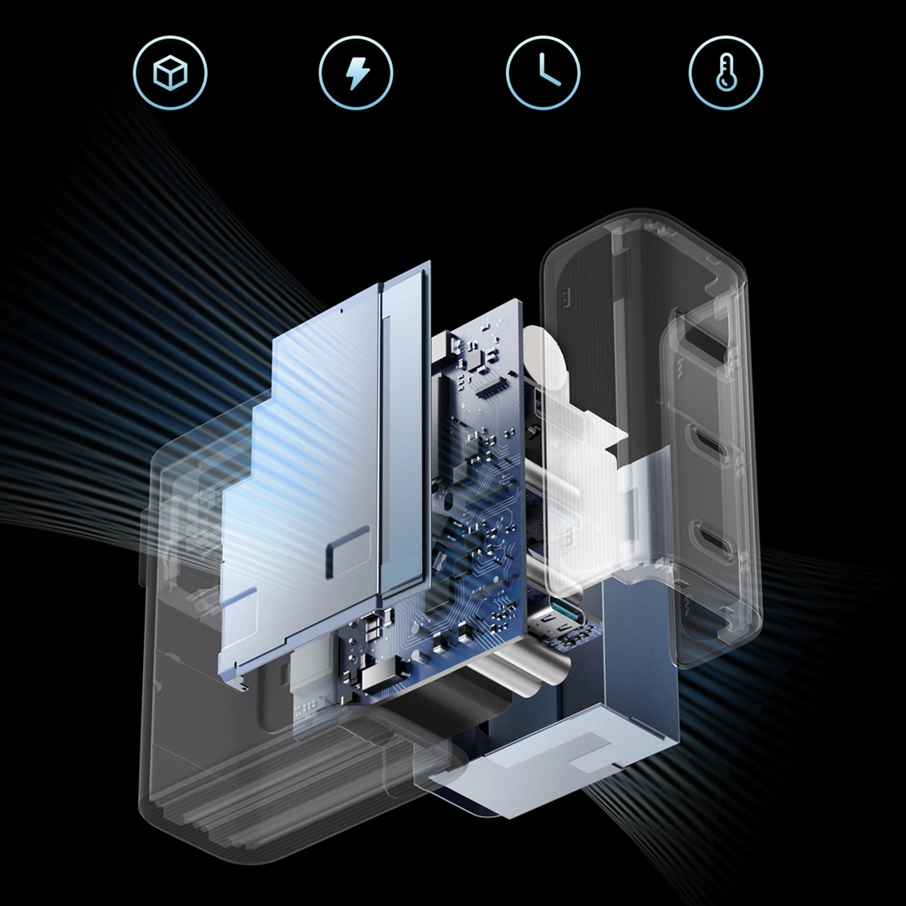 Netværksoplader med USB-C-kabel Cuktech, 100W, 5A, 1 x USB-A - 2 x USB-C, Grå CUKAD1003EUG