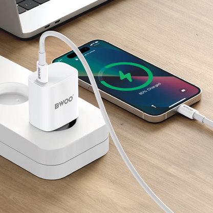 Netværksoplader med USB-C Kabel BWOO CDA159, 20W, 3A, 1 x USB-C, Hvid