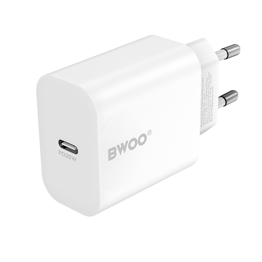 Netværksoplader med Lightning-kabel BWOO CDA233, 20W, 3A, 1 x USB-C, Hvid