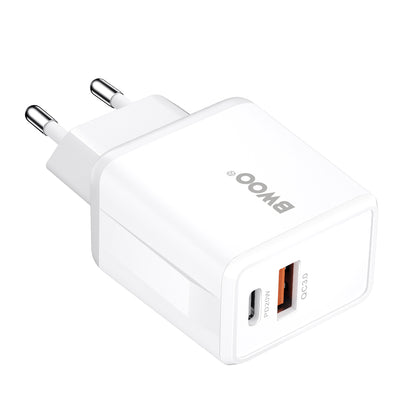 Netværksoplader med USB-C kabel BWOO CDA182, 38W, 3A, 1 x USB-A - 1 x USB-C, Hvid