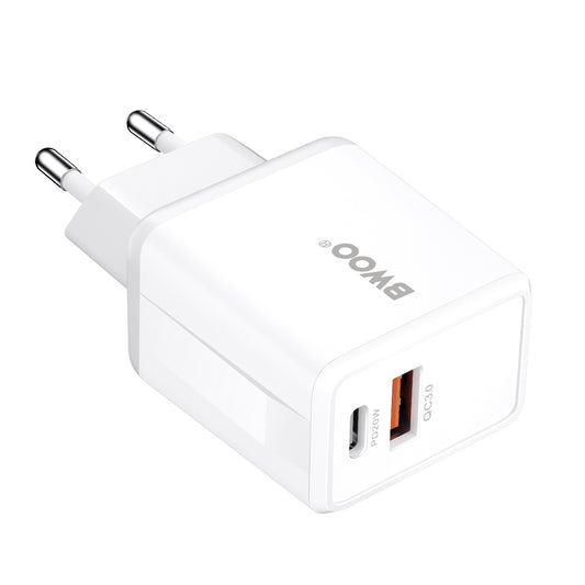 Netværksoplader med USB-C kabel BWOO CDA182, 38W, 3A, 1 x USB-A - 1 x USB-C, Hvid