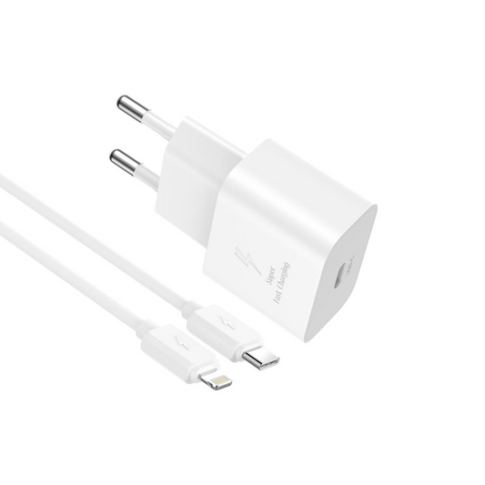 Netoplader med Lightning-kabel XO Design L167, 25W, 3A, 1 x USB-C, Hvid