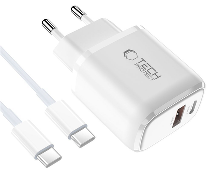 Netoplader med USB-C-kabel Tech-Protect NCA20, 20W, 3A, 1 x USB-A - 1 x USB-C, Hvid