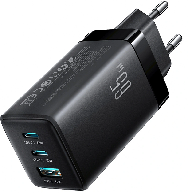 Netoplader med USB-C-kabel Joyroom JR-TG10, 65W, 3,25A, 1 x USB-A - 2 x USB-C, Sort